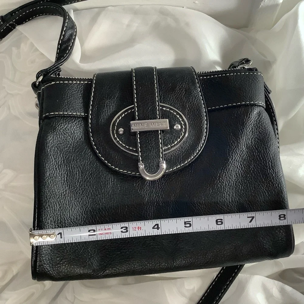 Nine West 3 Compartment Shoulder Bag Black Leopard print lined